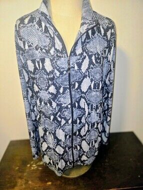 Chico's Snake Print Zip-Front Jacket in Black and Blue Like New Size 2